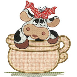 Embroidery Design Cow In Cup Applied