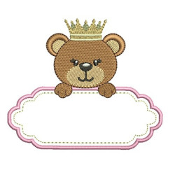 Embroidery Design Bear Girl With Crown In Frame