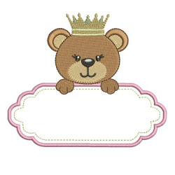 Embroidery Design Bear With Crown In Frame