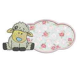 Embroidery Design Sheep With Frame Applied