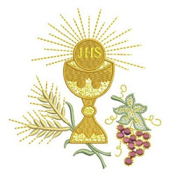 Embroidery Design Chalice With Grapes And Wheat And Hosts