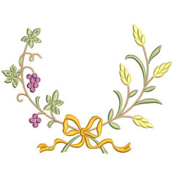 Embroidery Design Wheat And Grape Frame With Tie 1