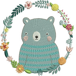 Embroidery Design Bear In Frame Floral
