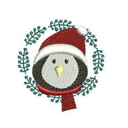 Diseño Para Bordado Marco Pingüino En Navidad